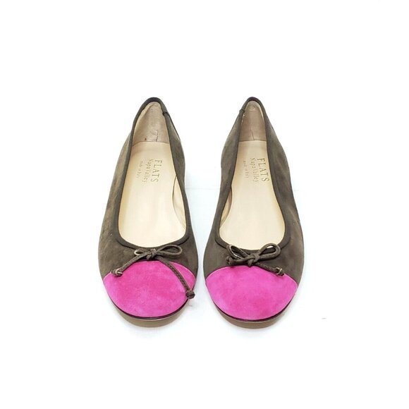 Napa Valley Flats Cap Toe Bow Suede Leather Brown Pink US 9.5 - Picture 8 of 10